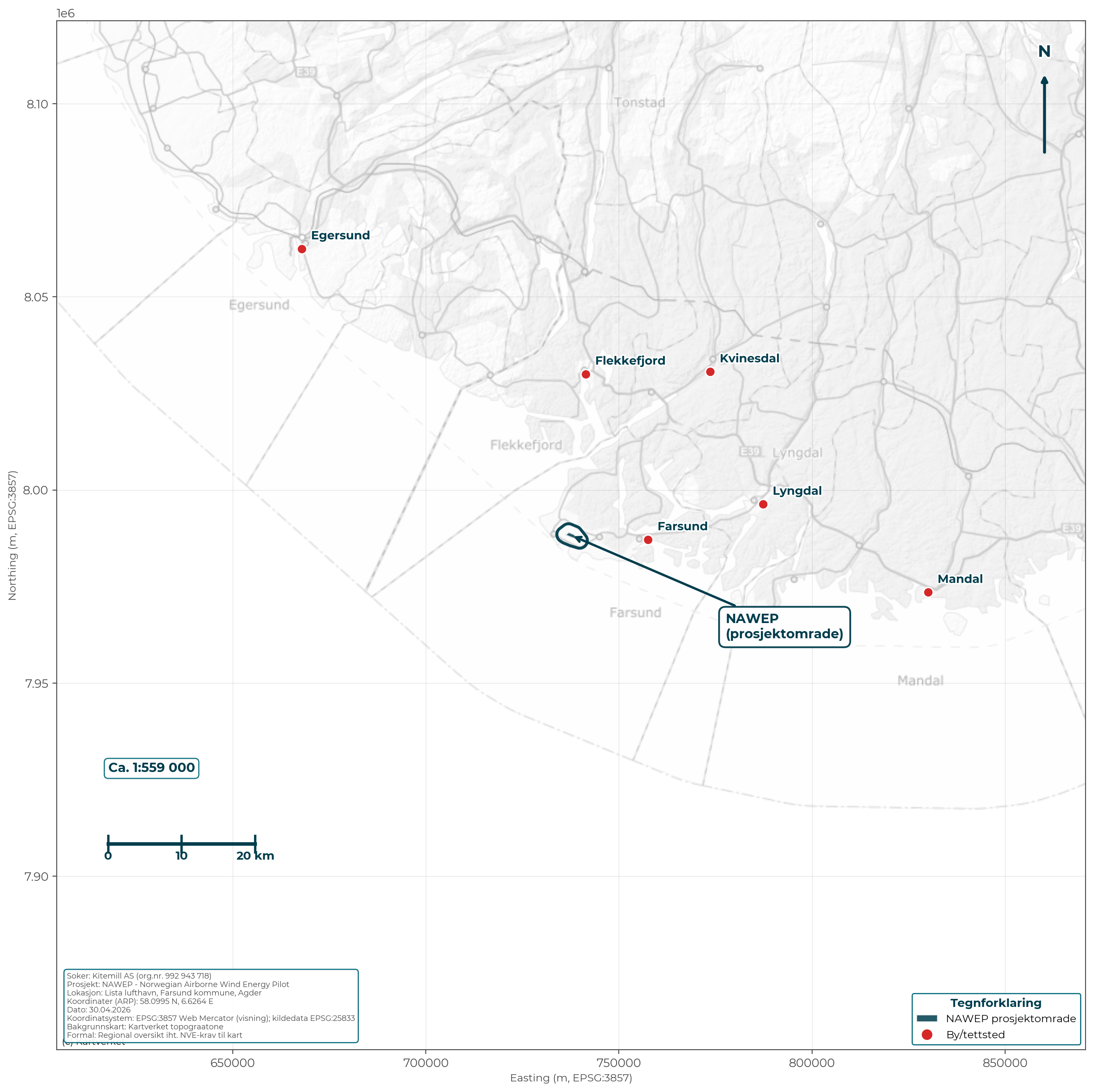 NVE-suitable regional overview map with the project area marked