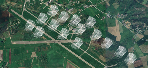 Aerial photo with operational circles from above