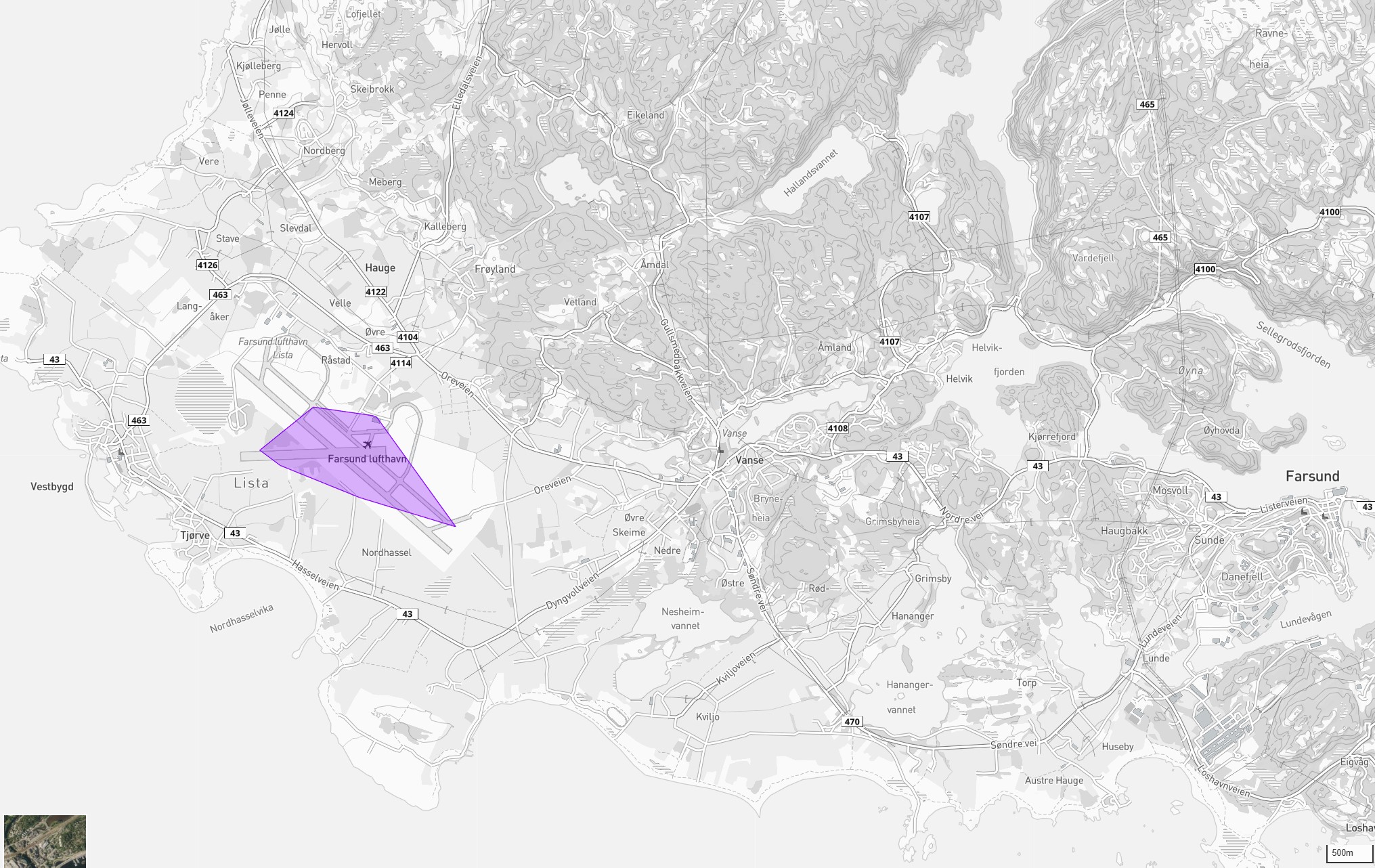 Local overview map with the operations area